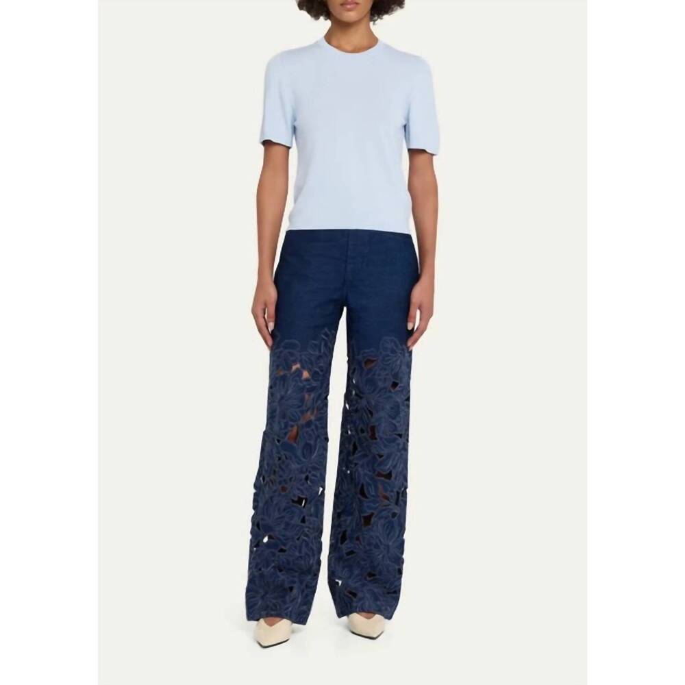 NEW SIMKHAI betty embroidered straight leg jeans in imperial